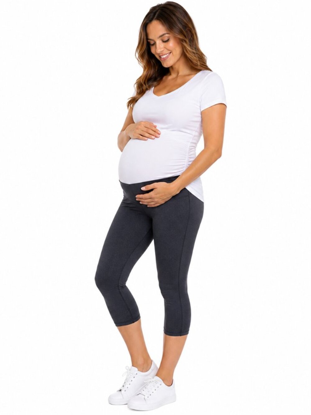 2/$30 Isabel Maternity High Waist Capri Leggings Black Pregnancy Activewear Sz S